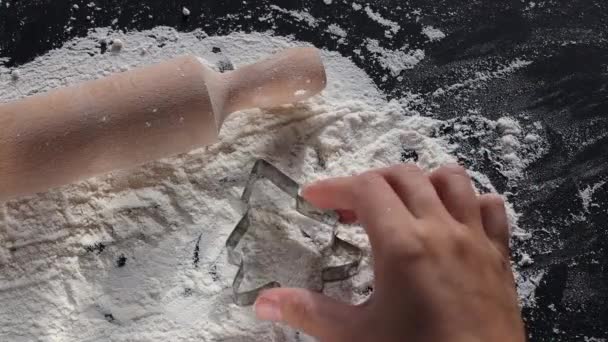 Mujer Haciendo Árbol Navidad Con Forma Galleta Tablero Negro Con — Vídeo de stock