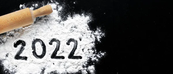 Przygotowanie Gotowania Domowego Ciasteczka Mąka Pieczenia Numer 2022 Czarnej Tablicy Obrazy Stockowe bez tantiem