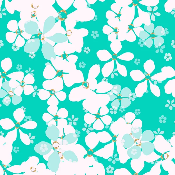Šperky Květinové Vektory Bezešvé Vzor Velké Malé Bílé Modré Květy — Stockový vektor