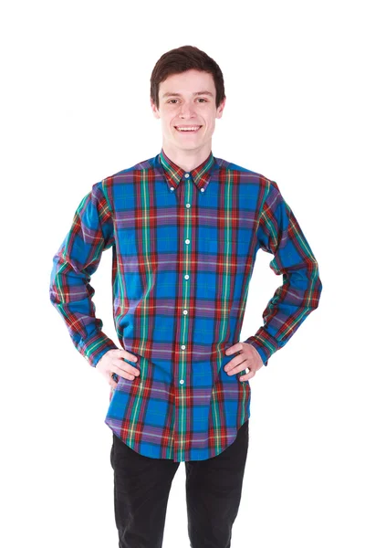 Young handsome smilling man in shirt isolated on white — Stock Photo, Image
