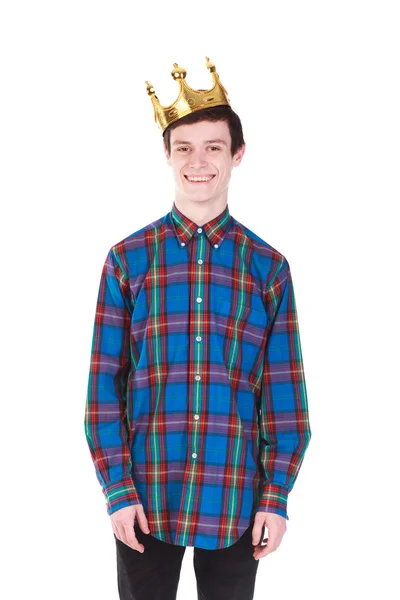 Young  man with crown isolated on white — Stock Photo, Image