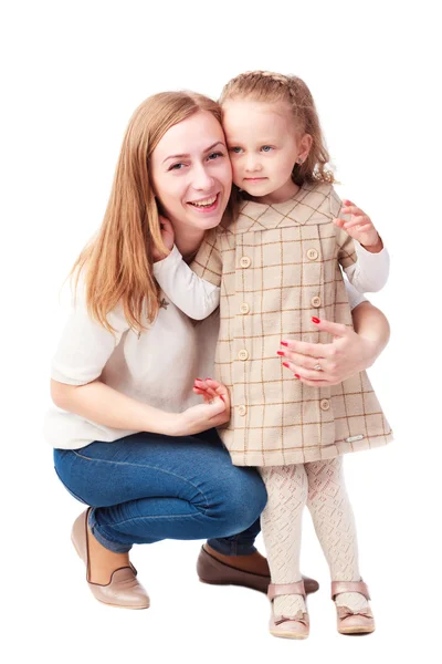 Happy mother and laughing kid isolated on white — Stock Photo, Image