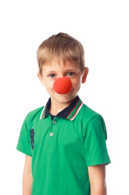 Little boy with clown nose isolated on white clipart