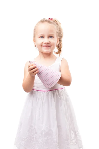 Cute little girl with party hat isolated — Stock Photo, Image