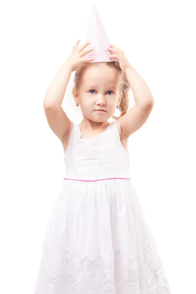 Cute little girl with party hat isolated — Stock Photo, Image