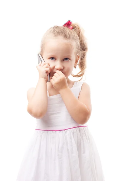 Carino bambina parlare al telefono isolato — Foto Stock