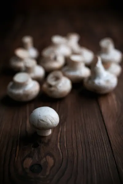 Setas blancas sobre mesa de madera — Foto de Stock