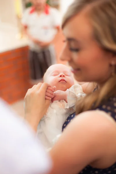 Little girl on ceremony of child christening — Stock Photo, Image