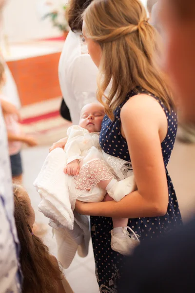 Little girl on ceremony of child christening — Stock Photo, Image