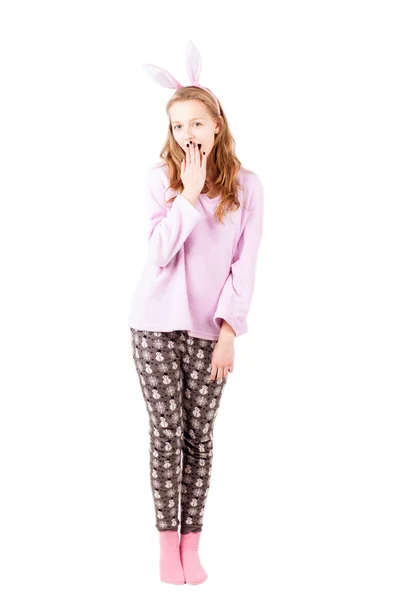 Woman in pajamas isolated — Stock Photo, Image