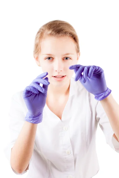 Dentista olhando para a boca do paciente isolado — Fotografia de Stock