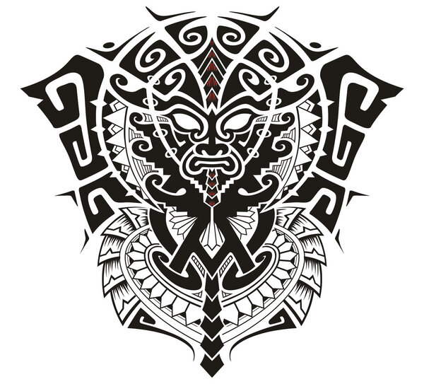 Маска Бога племени с векторной иллюстрацией символов Альфа и Омега
