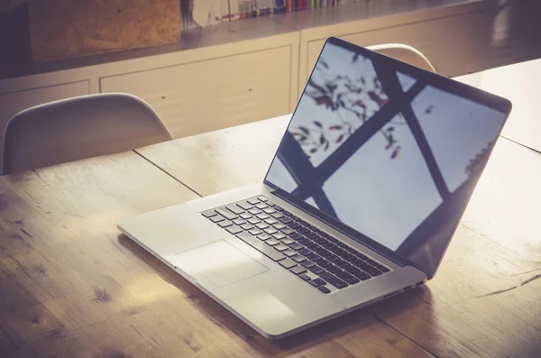 Workspace Modern Laptop Wood Table — Stock Photo, Image