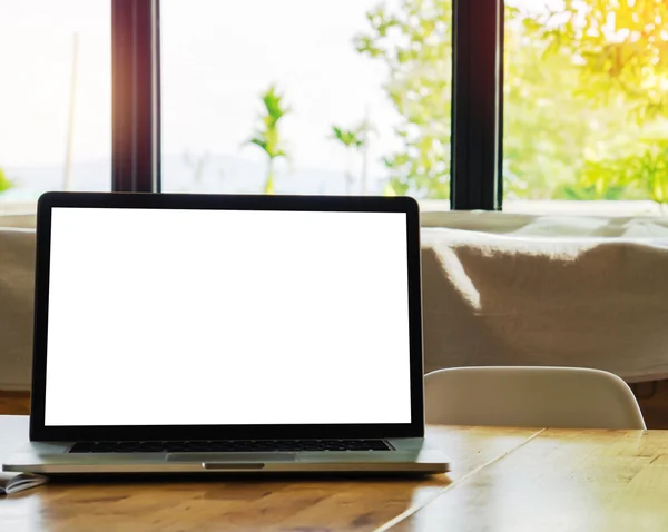 Workspace Modern Laptop Wood Table — Stock Photo, Image