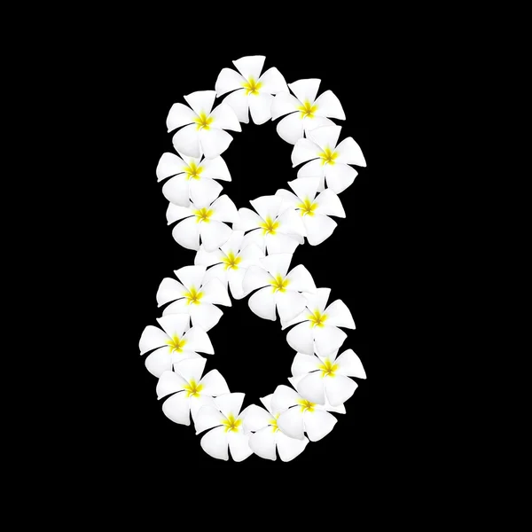 Plumeria çiçek Arapça sayı siyah arka plan üzerine — Stok fotoğraf