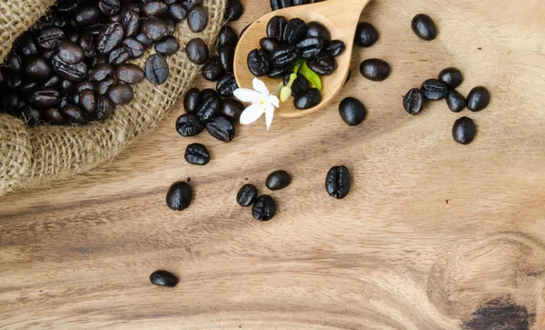 Tiro de estudio de granos de café en una bolsa —  Fotos de Stock