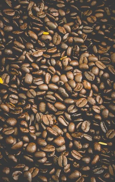 Granos de café marrón, primer plano de granos de café —  Fotos de Stock