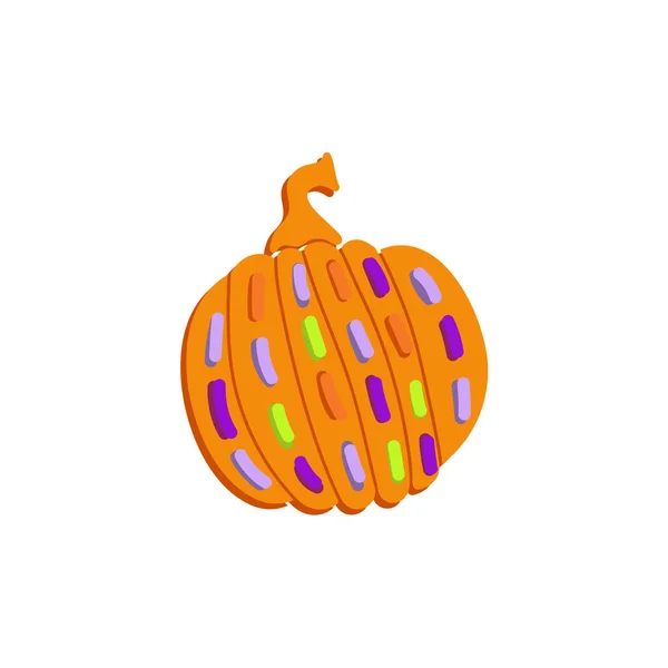 白い背景に隔離されたハロウィンカボチャのカラフルな 落書きラインスタイルのベクトルイラスト デザインのための10月の休日のための手描きの要素 緑と紫のドットのオレンジ — ストックベクタ