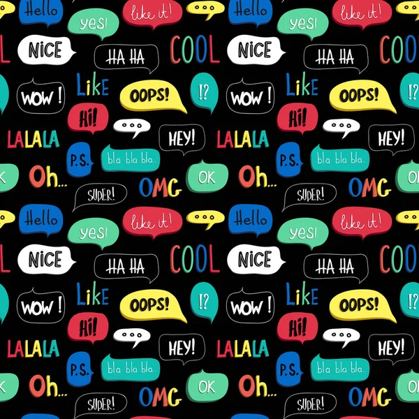 Bright Seamless Pattern Colorful Speech Bubble Words Symbols Wallpaper Teenagers — Stock Vector