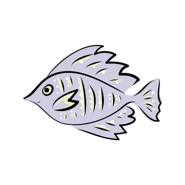 パステルカラーの手描き魚や海洋生物ステッカーコレクション ベクターイラスト — ストックベクタ