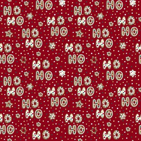 Рождественский Векторный Фон Бесшовный Зимний Узор Пряничные Буквы Снежинки Звезды — стоковый вектор