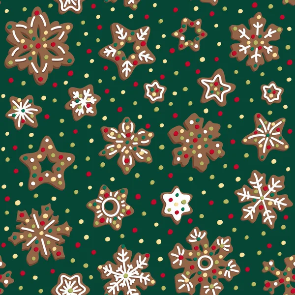 Fondo Vector Navidad Patrón Invierno Sin Costuras Estrellas Jengibre Copos — Vector de stock