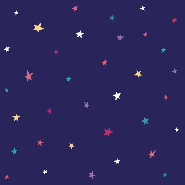Doodle Stjärnor Confetti Sömlös Mönster Vektor Illustration Blå Handritade Stjärnor — Stock vektor