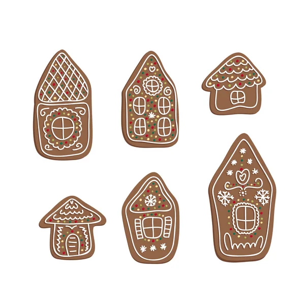 Casa de pão de gengibre vetorial. Elementos de Natal para as férias de inverno. ilustração home. Estilo desenhado à mão e desenhos animados. — Vetor de Stock