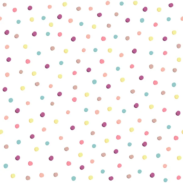 Seamless pastel pattern with polka dots in an abstract style on a white background. Colored pattern, vector illustration. Hand drawn style. Vector drawing. Art print. — Stock Vector