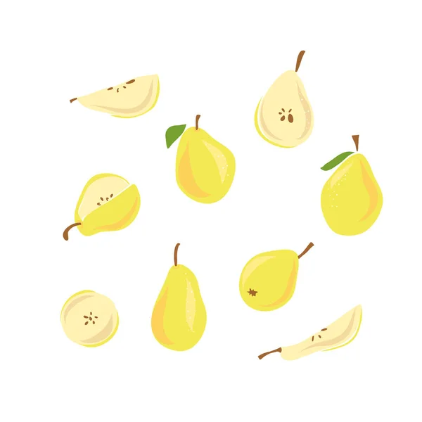 Χειροποίητα φρούτα σε στυλ σκίτσο. Βιολογικά τρόφιμα διανυσματική συλλογή απεικόνισης σε λευκό φόντο. Φέτα αχλάδι — Διανυσματικό Αρχείο