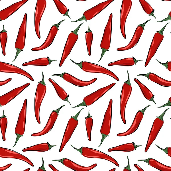 Motif Chili Dessiné Dans Style Art Papier Sur Fond Blanc — Image vectorielle