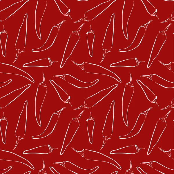 Muster weiße Linie Chili in Papierkunst Stil auf rotem Hintergrund gezeichnet. Vektordesign. Nahtlose Cartoon Color Illustration. — Stockvektor