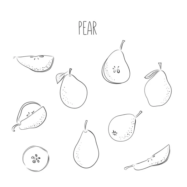 Χειροποίητα Φρούτα Στυλ Σκίτσο Βιολογικά Τρόφιμα Διανυσματική Συλλογή Απεικόνισης Λευκό — Διανυσματικό Αρχείο