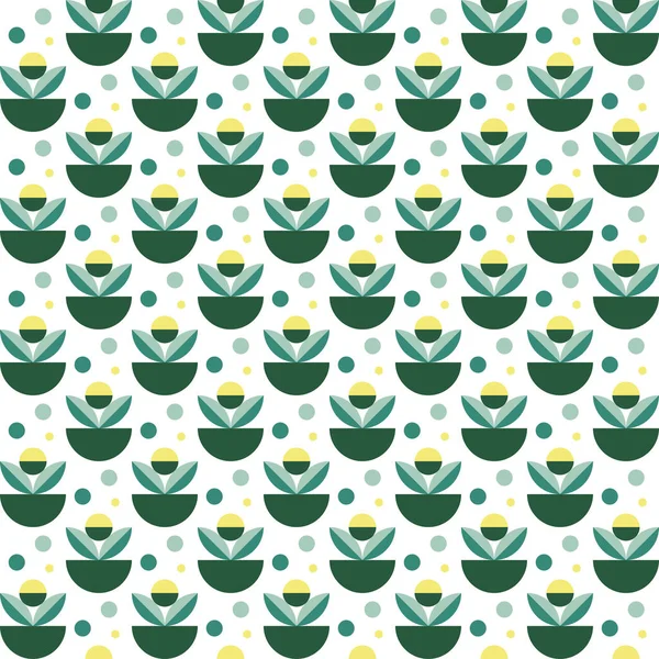 Renkli arka planda eski tarz yeşil geometri saksı deseni. Çiçek çizimi. Kusursuz vektör dokusu tasarımı.