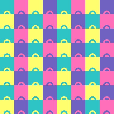 Geometrik mağaza vektör kavramına sahip modern kağıt deseni. Pembe arka planda çanta gradyanı. Grafik kumaş pürüzsüz arkaplan.