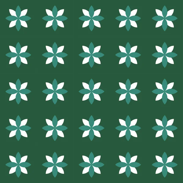 Kumaş tasarımı için yeşil zemin üzerinde mavi ve beyaz geometrik çiçekli modern desen. Bahar buketi. Yaratıcı çiçek dokusu. Zarif stil. — Stok Vektör