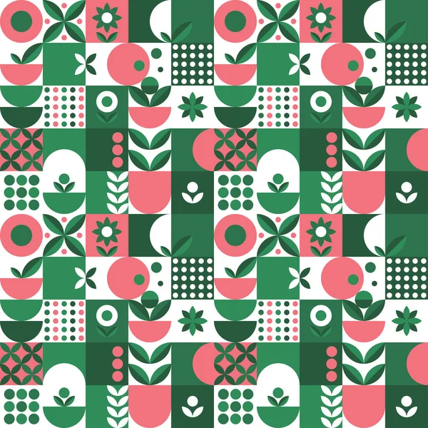 Geometria del motivo microverde in stile astratto su sfondo verde e rosa. Modello di progettazione vettoriale. Illustrazione della natura. Sfondo botanico. Stile piatto. Texture floreale creativa. — Vettoriale Stock