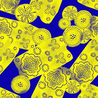 Soyut yuvarlak elementlerle, kusursuz, yaratıcı suluboya desen. Çağdaş sanat. Herhangi bir tasarım için renkli doku. 