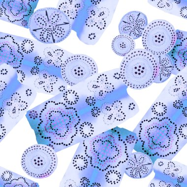 Soyut yuvarlak elementlerle, kusursuz, yaratıcı suluboya desen. Çağdaş sanat. Herhangi bir tasarım için renkli doku. 