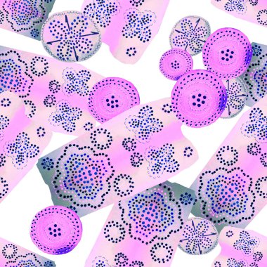 Soyut yuvarlak elementlerle, kusursuz, yaratıcı suluboya desen. Çağdaş sanat. Herhangi bir tasarım için renkli doku. 