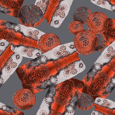 Soyut yuvarlak elementlerle, kusursuz, yaratıcı suluboya desen. Çağdaş sanat. Herhangi bir tasarım için renkli doku. 