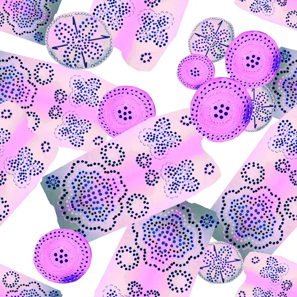 Soyut yuvarlak elementlerle, kusursuz, yaratıcı suluboya desen. Çağdaş sanat. Herhangi bir tasarım için renkli doku. 