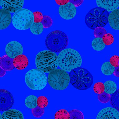 Soyut yuvarlak elementlerle, kusursuz, yaratıcı suluboya desen. Çağdaş sanat. Herhangi bir tasarım için renkli doku. 