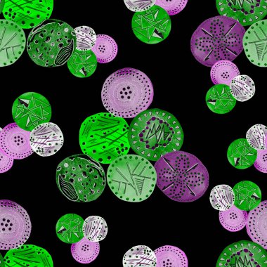 Siyah üzerine soyut yuvarlak elementlerle, yaratıcı suluboya desenler. Çağdaş sanat. Herhangi bir tasarım için renkli doku. 