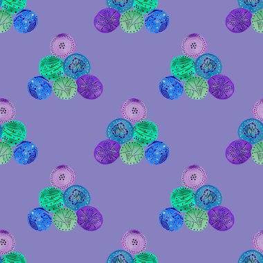 Soyut yuvarlak elementlerle, kusursuz, yaratıcı suluboya desen. Çağdaş sanat. Herhangi bir tasarım için renkli doku. 