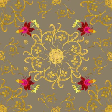 Soyut yuvarlak elementler ve çiçeklerle kusursuz, yaratıcı suluboya deseni. Çağdaş sanat. Herhangi bir tasarım için renkli doku. 