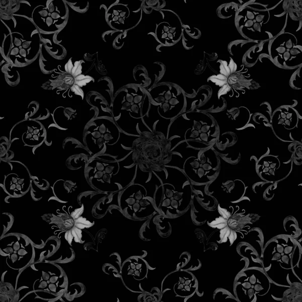 Creative Watercolor Seamless Pattern Abstract Elements Flowers Contemporary Art Monochrome — Stock Photo, Image