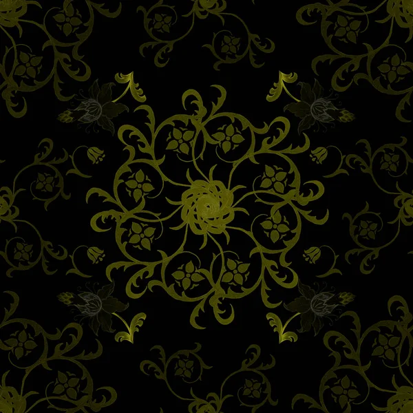 Δημιουργική Υδατογραφία Αδιάλειπτη Μοτίβο Αφηρημένα Στρογγυλά Στοιχεία Και Λουλούδια Μαύρο — Φωτογραφία Αρχείου
