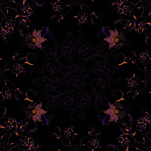Δημιουργική Υδατογραφία Αδιάλειπτη Μοτίβο Αφηρημένα Στρογγυλά Στοιχεία Και Λουλούδια Μαύρο — Φωτογραφία Αρχείου