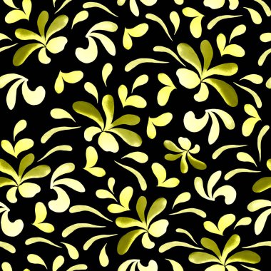 Siyahın üzerinde parlak ve soyut elementler olan yaratıcı, kusursuz bir desen. Her türlü tasarım için renkli bir doku. Suluboya soyut arkaplan. Çağdaş sanat. Moda modern tarzı.